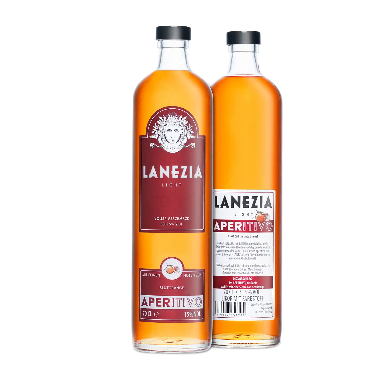 Lanezia Aperitivo - Einzelflasche - Flaschenvorderseite und Rueckseite